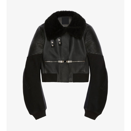 Women's Black RAF Sheepskin Shearling Leather Bomber Jacket