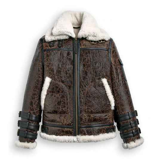  Men's Double Tone Brown Shearling Aviator Leather Jacket