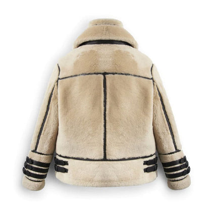 Men's Off White Shearling Leather Jacket with Stripes