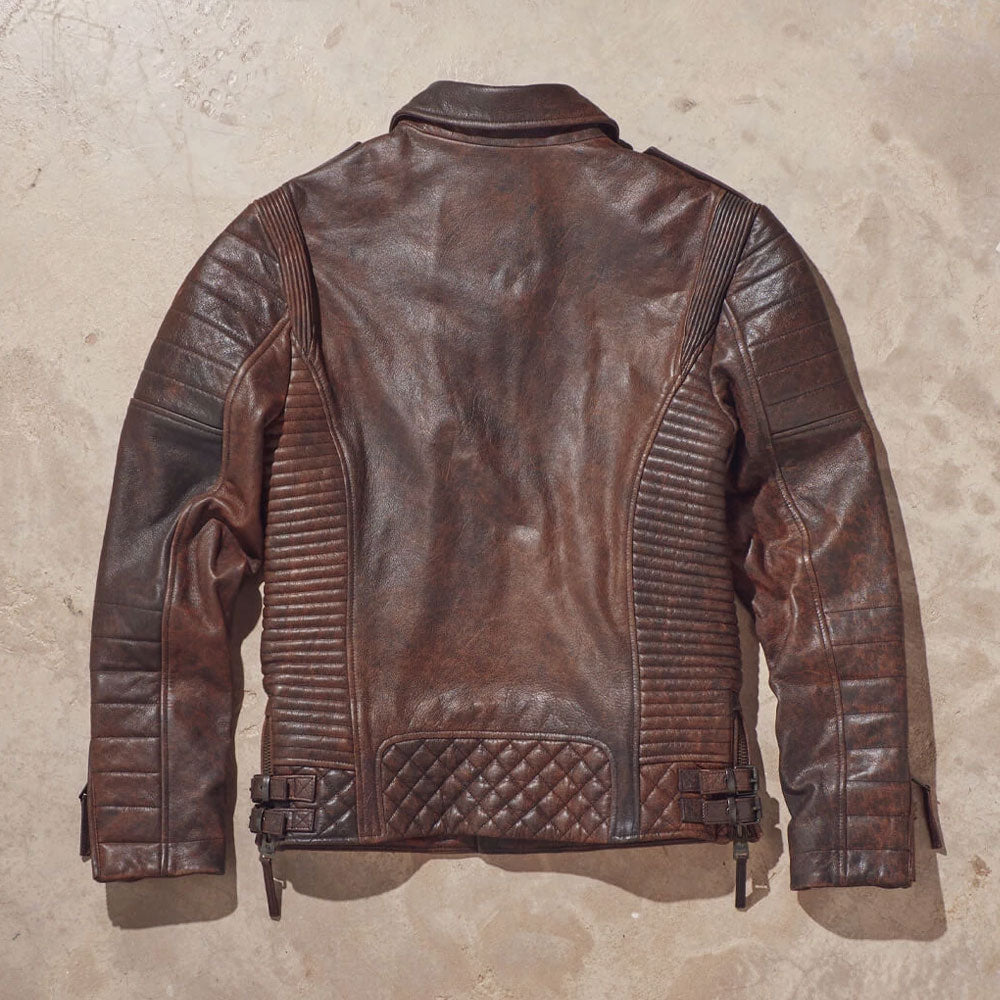 Men's Distressed Waxed Brown Biker Leather Jacket