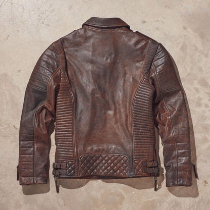 Men's Distressed Waxed Brown Biker Leather Jacket