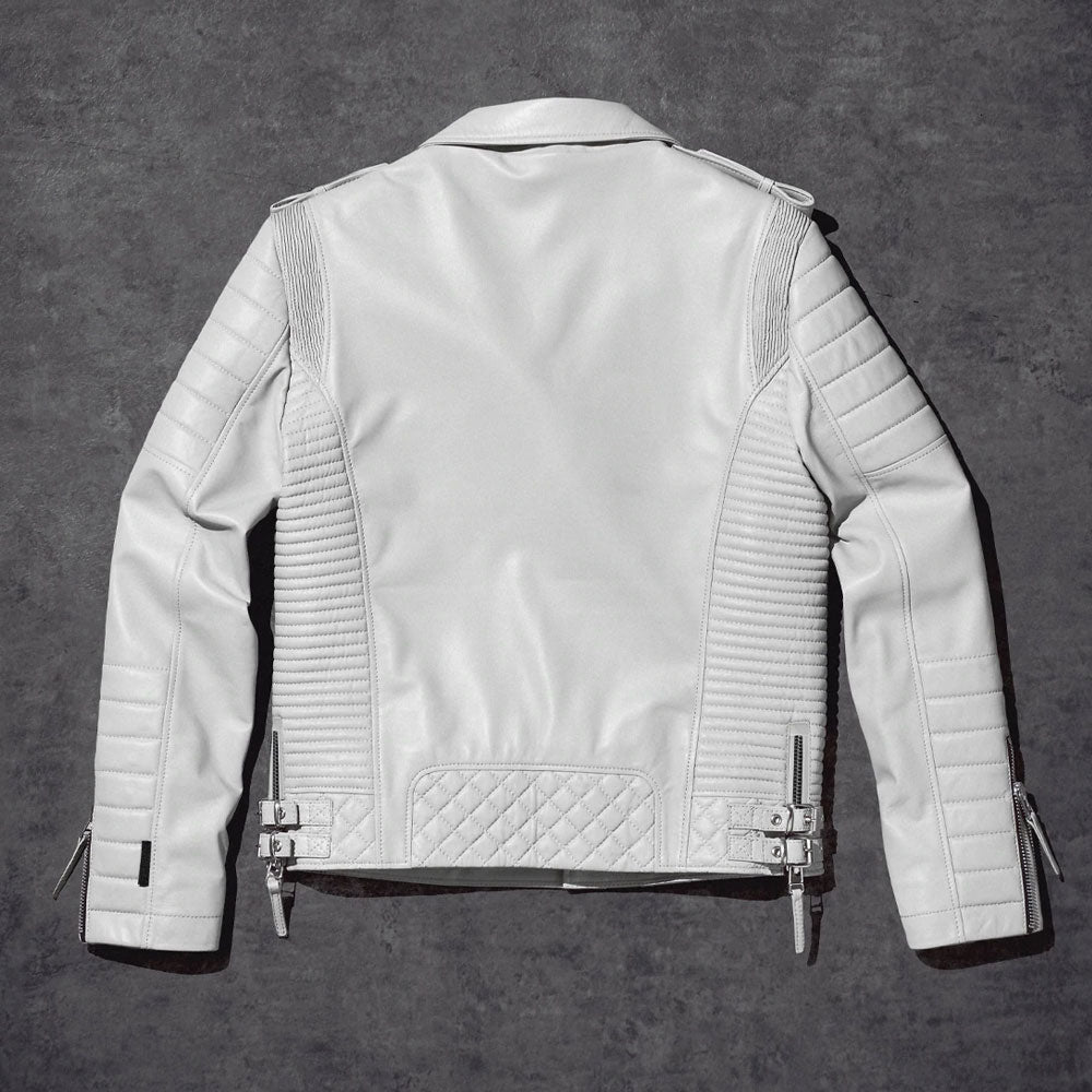 Men's White Pearl Biker Leather Jacket