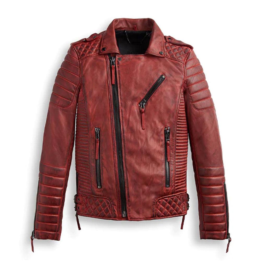 Men's Red Biker Leather Motorbike Jacket