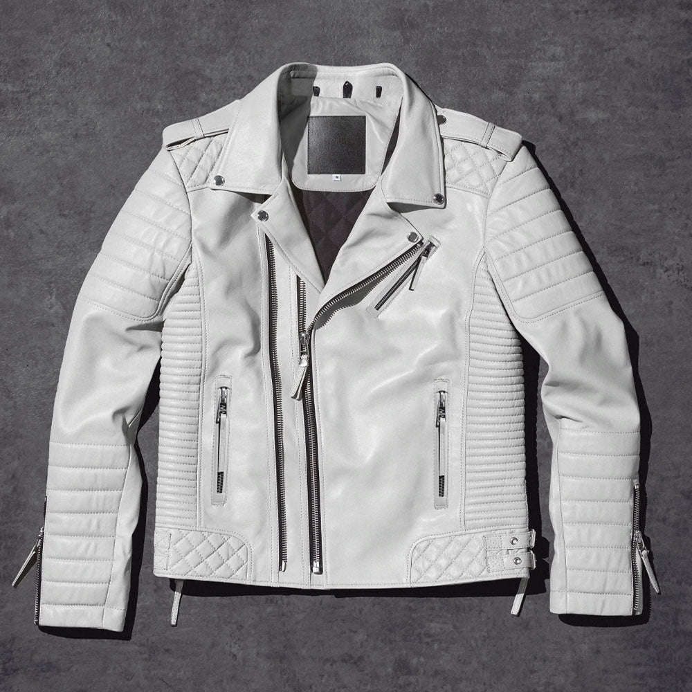 Men's White Pearl Biker Leather Jacket