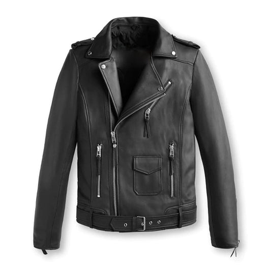 Men's Classic Black Biker Leather Jacket