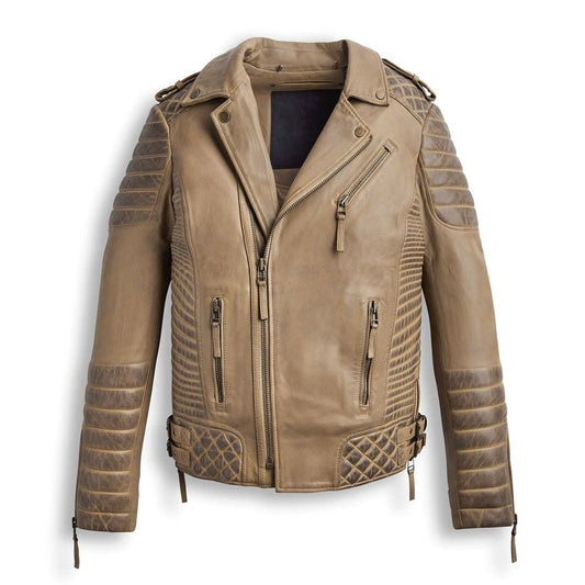 Men's Desert Brown Waxed Biker Leather Motorbike Jacket