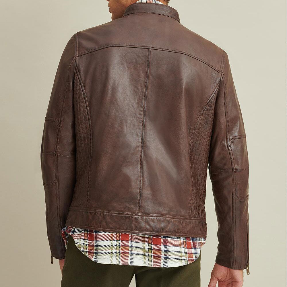 Men's Brown Leather Moto Biker Jacket