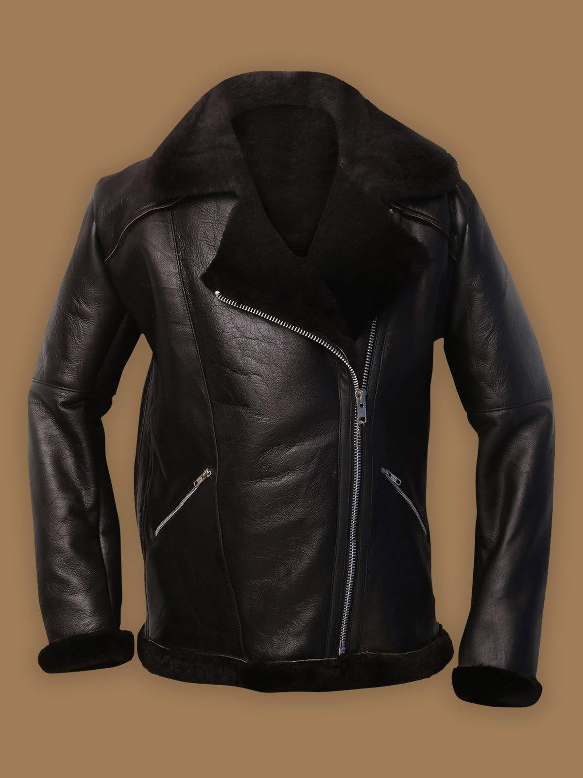 Men's Dark Brown Shearling Bomber Aviator Jacket