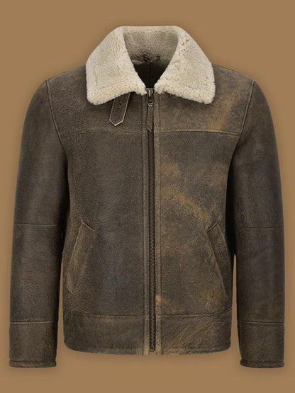 Men's Old Fashion Brown Shearling Bomber Leather Jacket