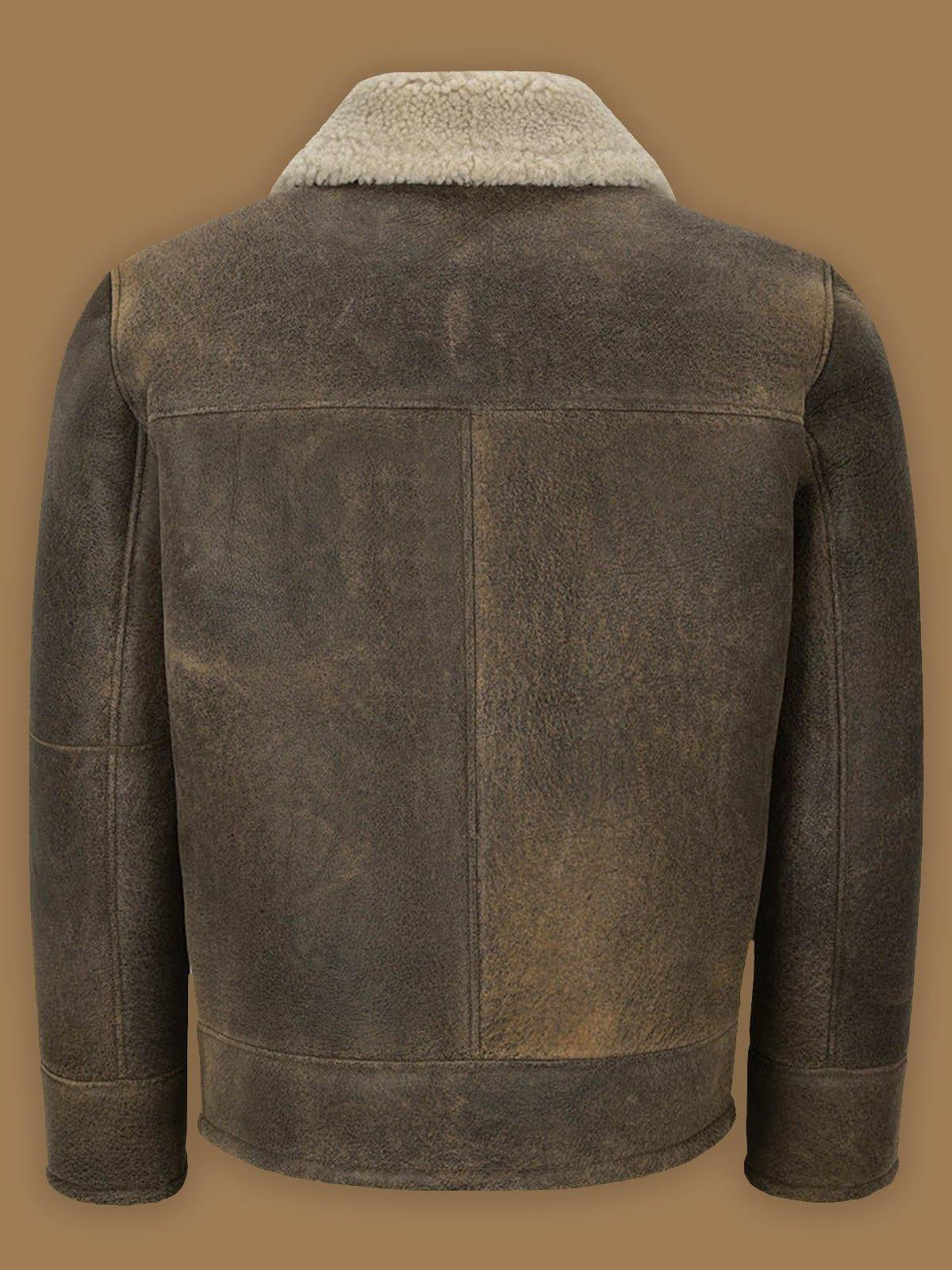 Men's Old Fashion Brown Shearling Bomber Leather Jacket