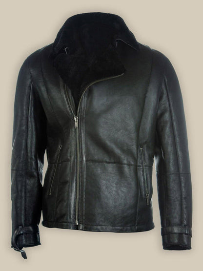 Men's Pure Black B3 Shearling Bomber Leather Jacket