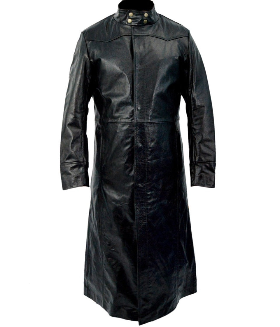 Iconic Keanu Reeves' Long Black Leather Coat from "The Matrix"