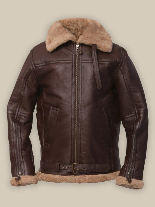 Men's Brown Sheepskin Bomber Leather Jacket