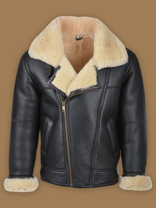 Men's Black B3 Shearling Bomber Leather Jacket