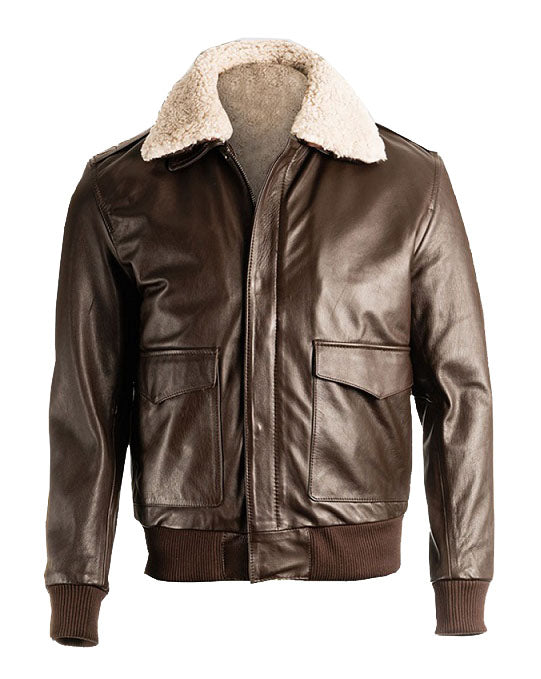 Men’s Brown Pilot Bomber Shearling Jacket - TopGuruJackets