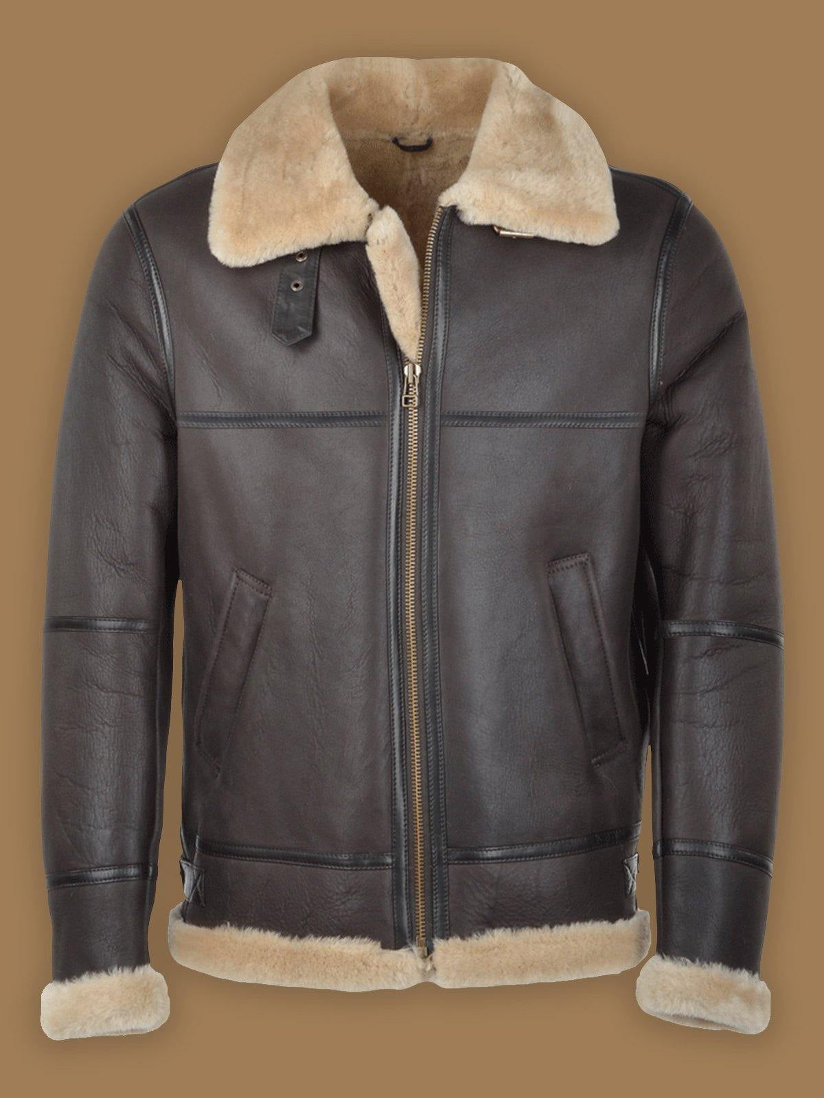 Men's Dark Brown RAF Shearling Bomber Leather Jacket