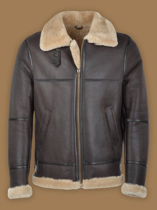 Men's Dark Brown RAF Shearling Bomber Leather Jacket