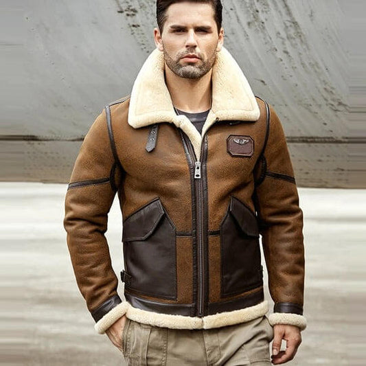 Men's 2022 B6 RAF Flight Shearling Sheepskin Leather Jacket