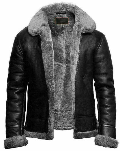  Authentic Men's B3 Bomber Flying RAF Aviator Real Fur Collar Leather Jacket