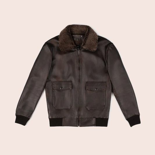 Men G-1 Flight Iconic Brown Leather Bomber Jacket