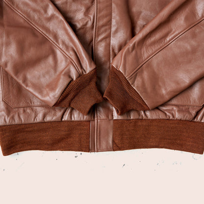 Men Lambskin Plain Brown A2 Leather Bomber Jacket