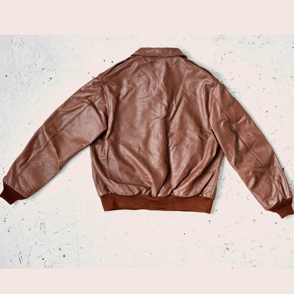 Men Lambskin Plain Brown A2 Leather Bomber Jacket