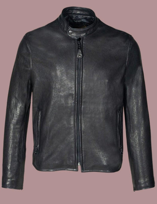 Men Vegetable Tanned Lambskin Leather Cafe Racer Jacket