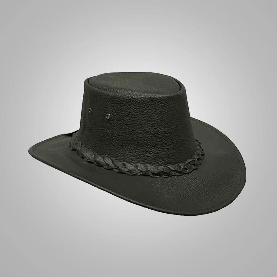Men Black American Cowboy Leather Hat