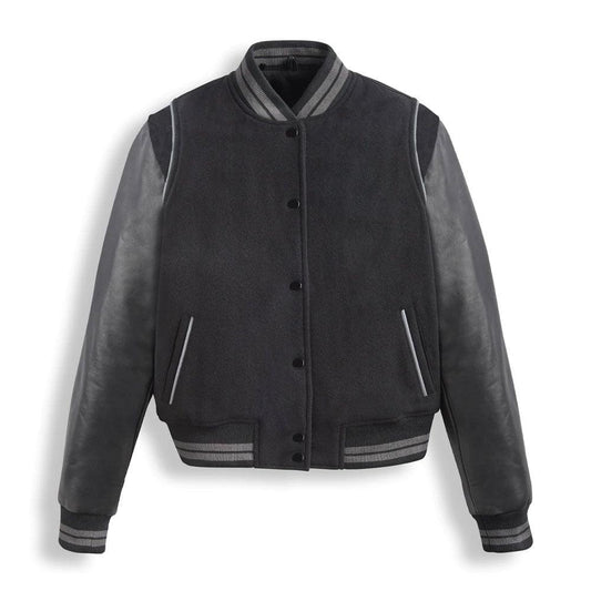 Men Black Varsity Leather Bomber Jacket
