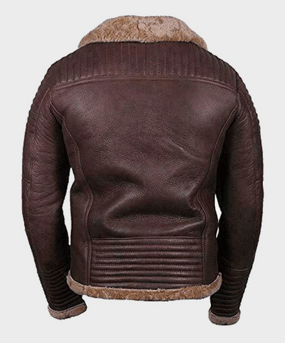 Men Stylish Brown Sheepskin Leather Shearling Jacket
