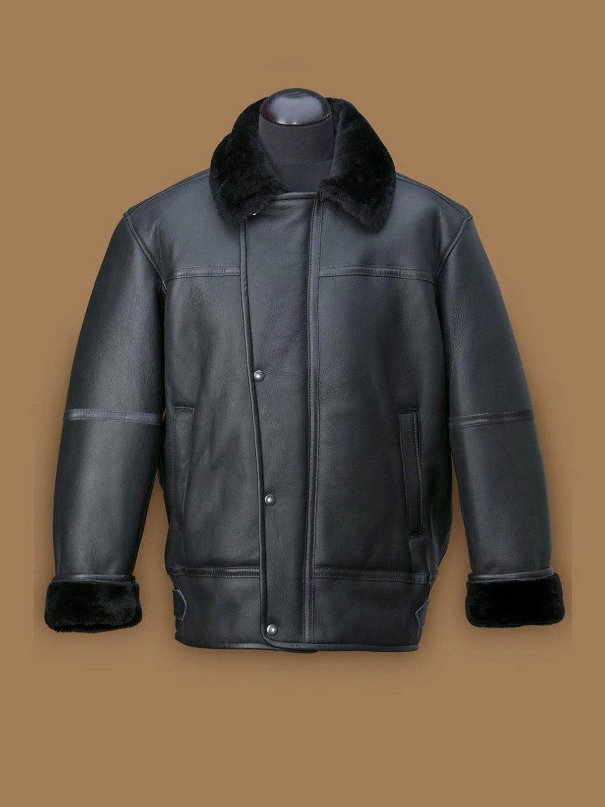 Men's Black Aircraft Shearling Leather Bomber Jacket