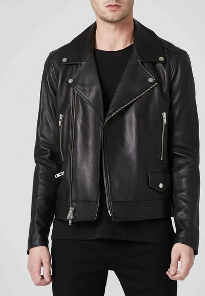  Stylish Men’s Black Genuine Leather Biker Jacket