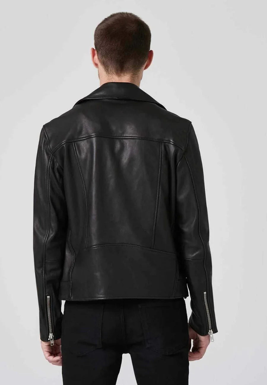  Stylish Men’s Black Genuine Leather Biker Jacket