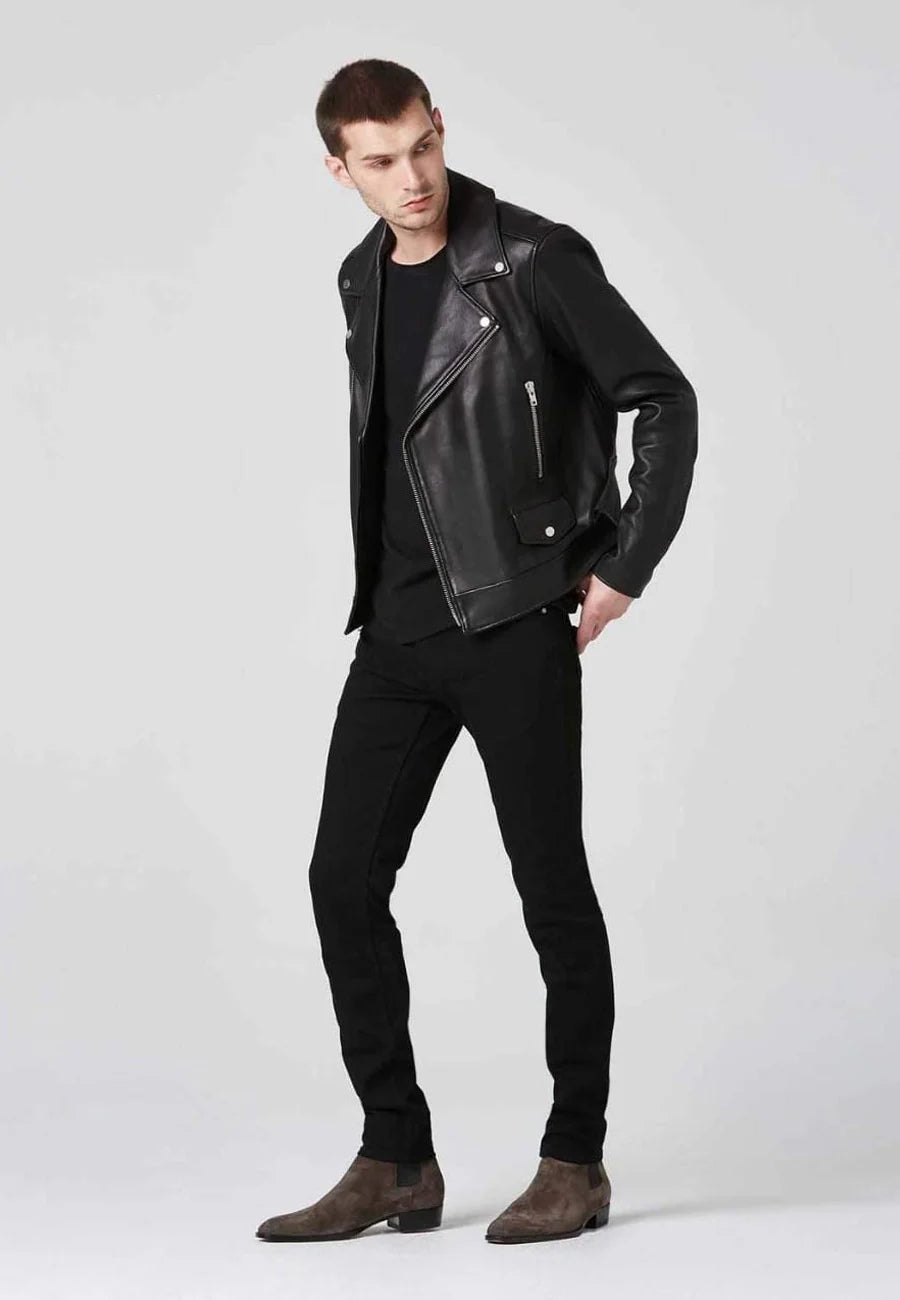  Stylish Men’s Black Genuine Leather Biker Jacket