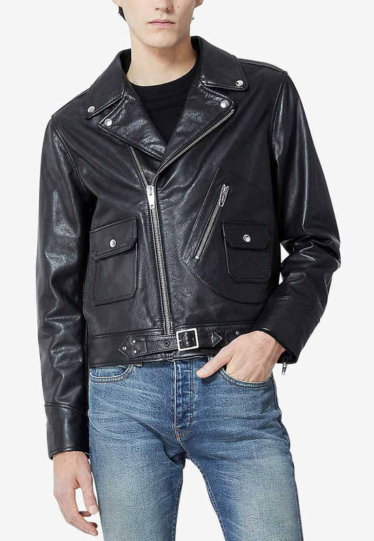 Classic Men’s Black Leather Biker Jacket