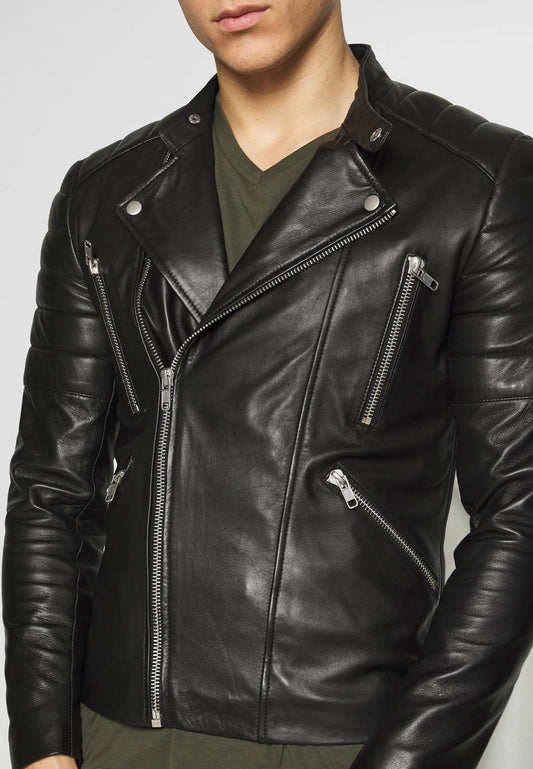 Men's Black Leather Biker Jacket