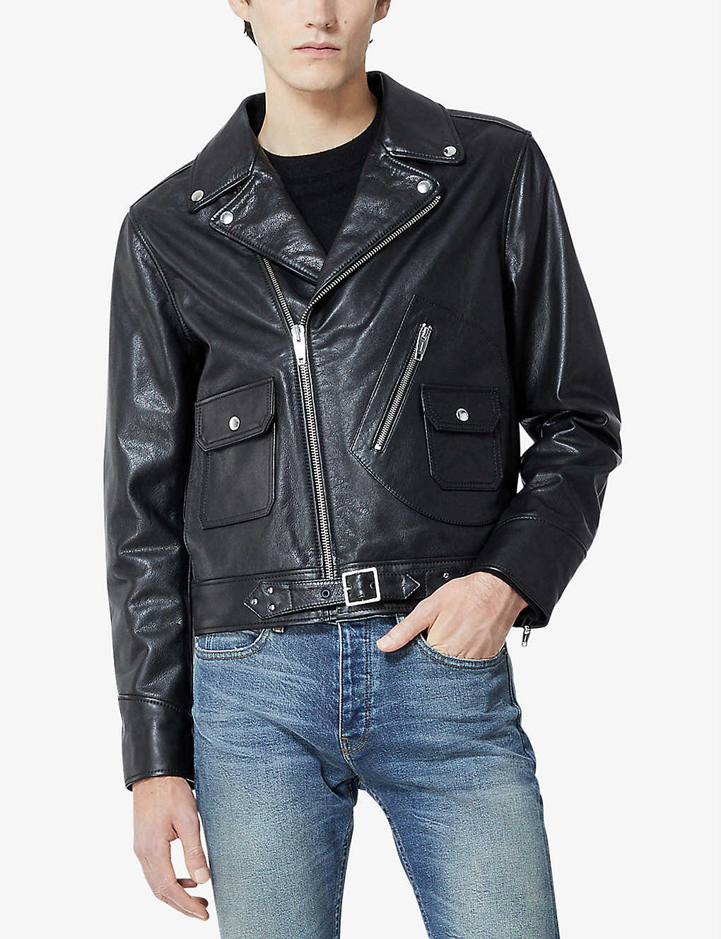 Classic Men’s Black Leather Biker Jacket