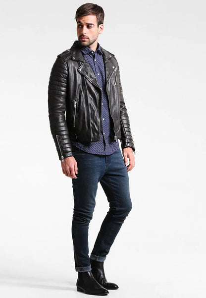 Sleek Men’s Black Leather Biker Jacket