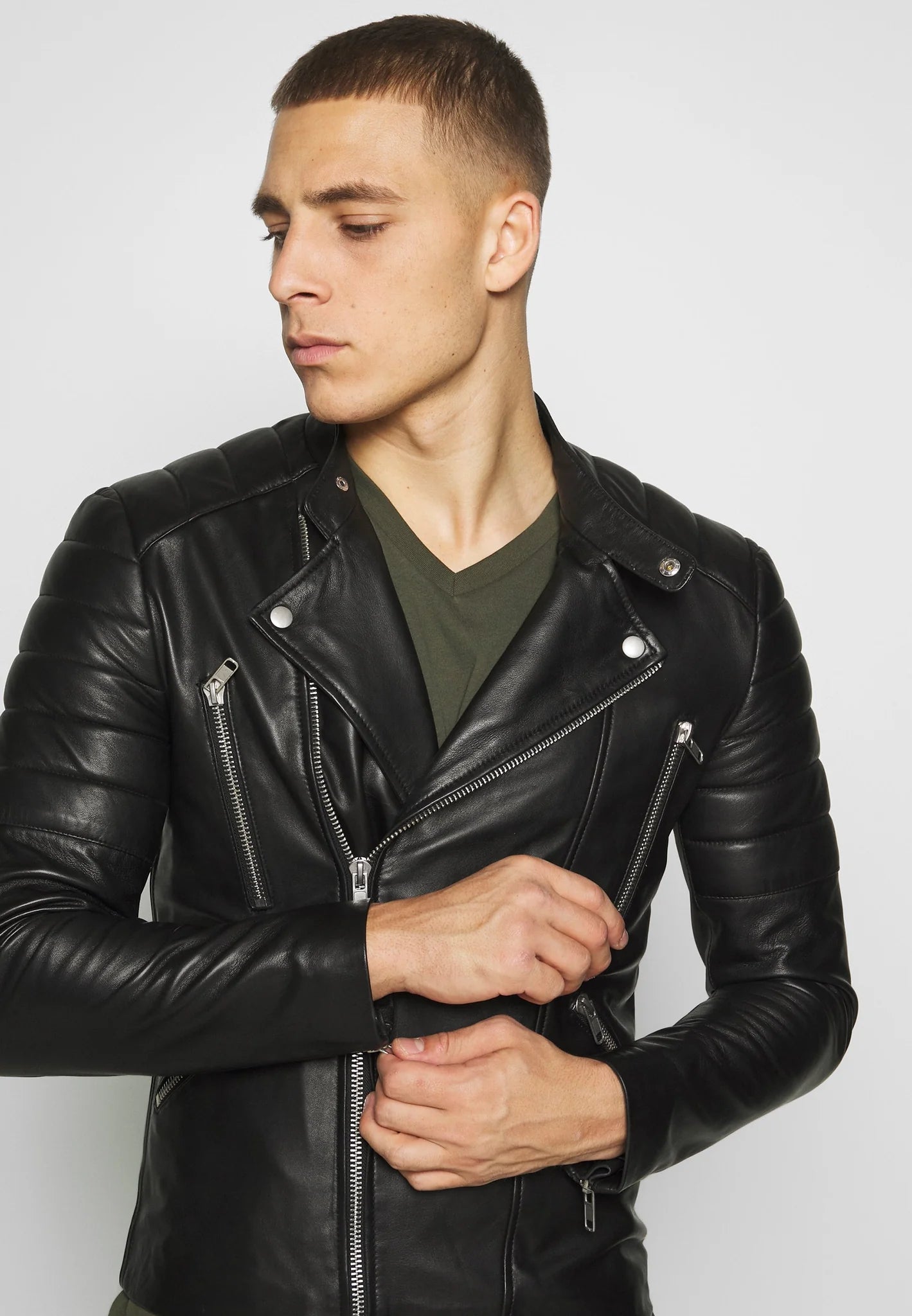 Men's Black Leather Biker Jacket