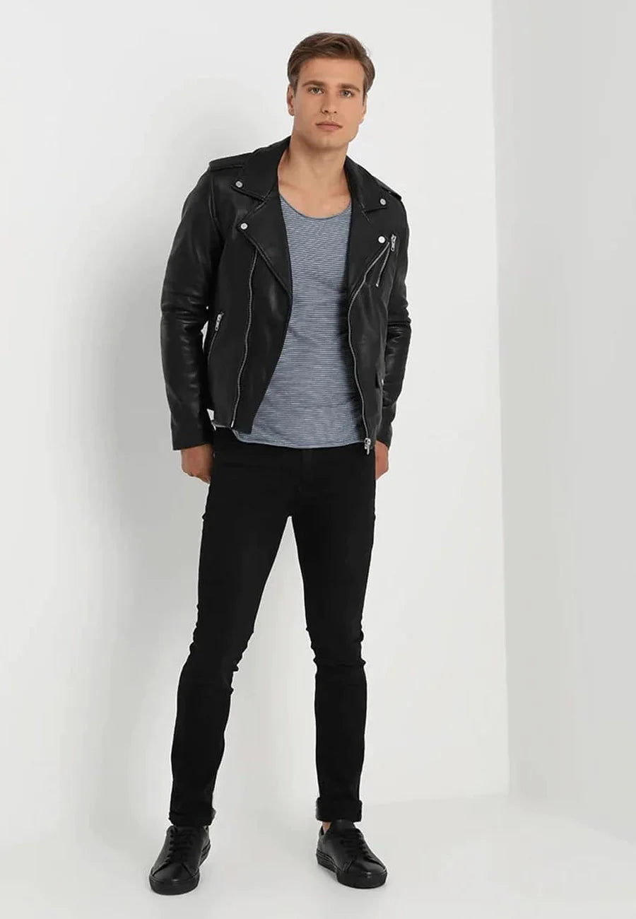 Men's Black Leather Biker Jacket - Classic and Timeless