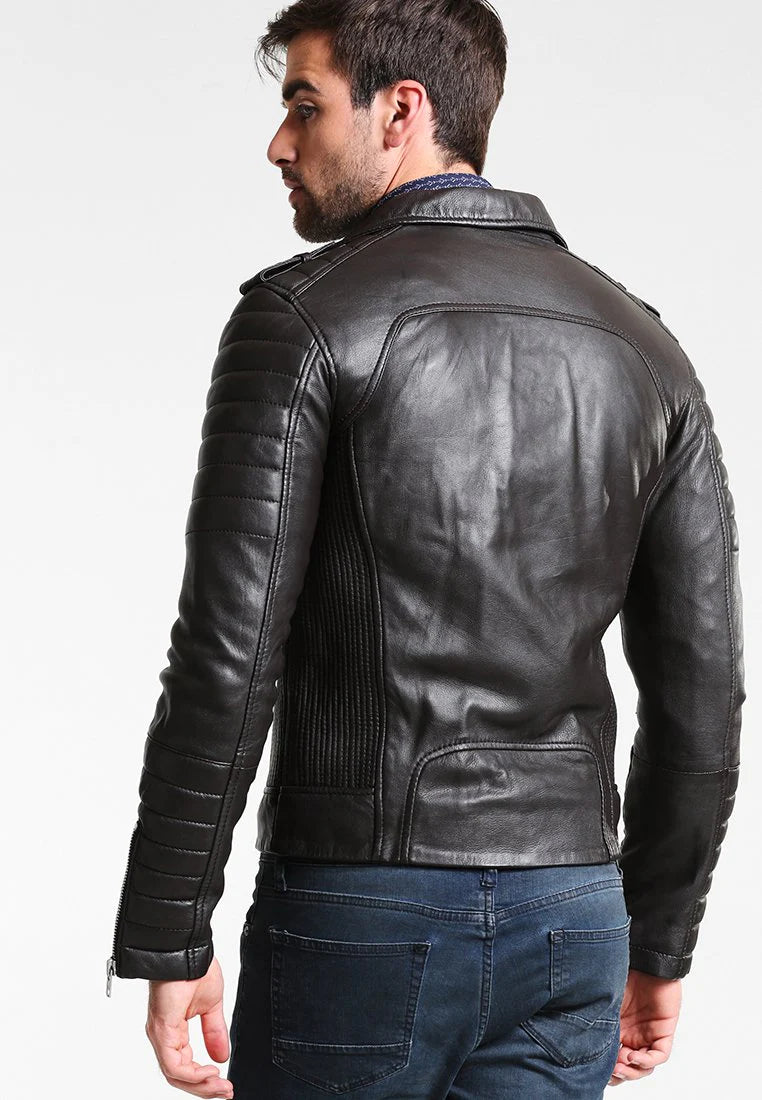 Sleek Men’s Black Leather Biker Jacket