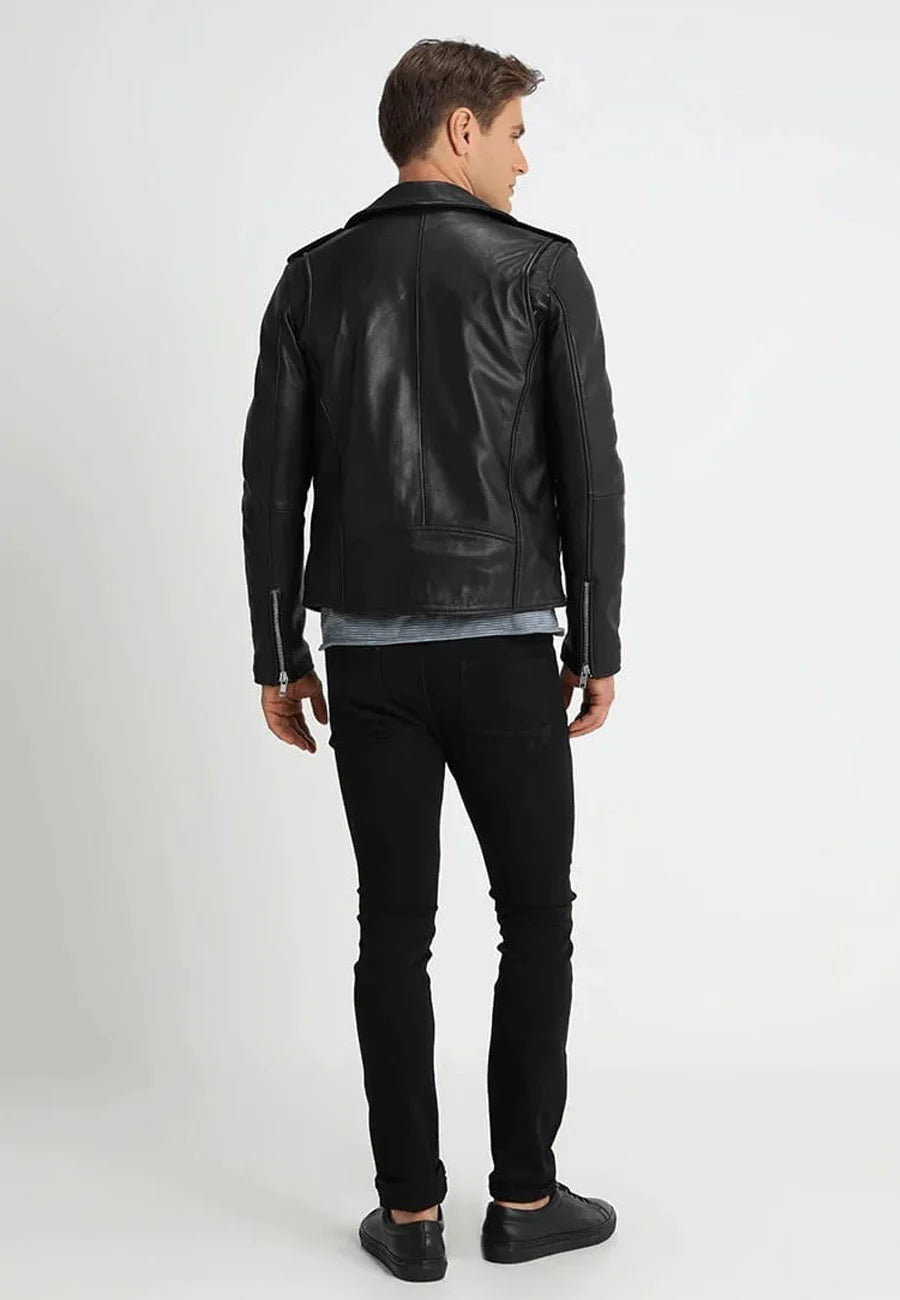 Men's Black Leather Biker Jacket - Classic and Timeless