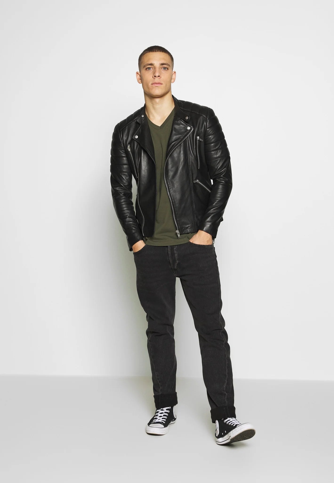 Men's Black Leather Biker Jacket