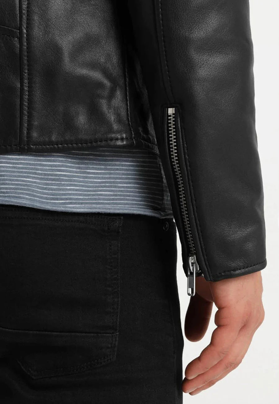 Men's Black Leather Biker Jacket - Classic and Timeless