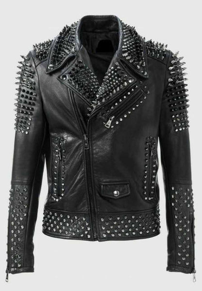 Edgy Men’s Black Leather Biker Punk Jacket