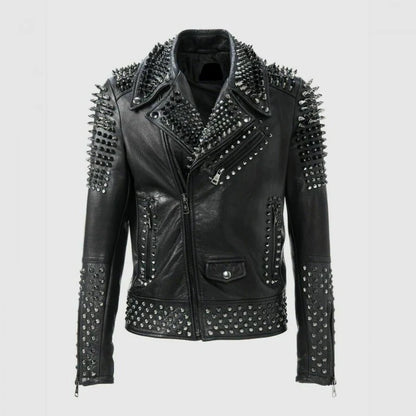 Edgy Men’s Black Leather Biker Punk Jacket