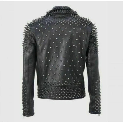 Edgy Men’s Black Leather Biker Punk Jacket