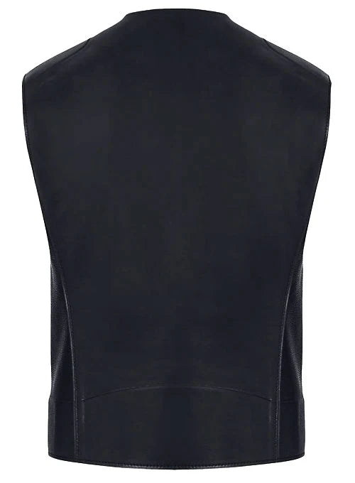 Men’s Black Leather Biker Vest Slim Fit