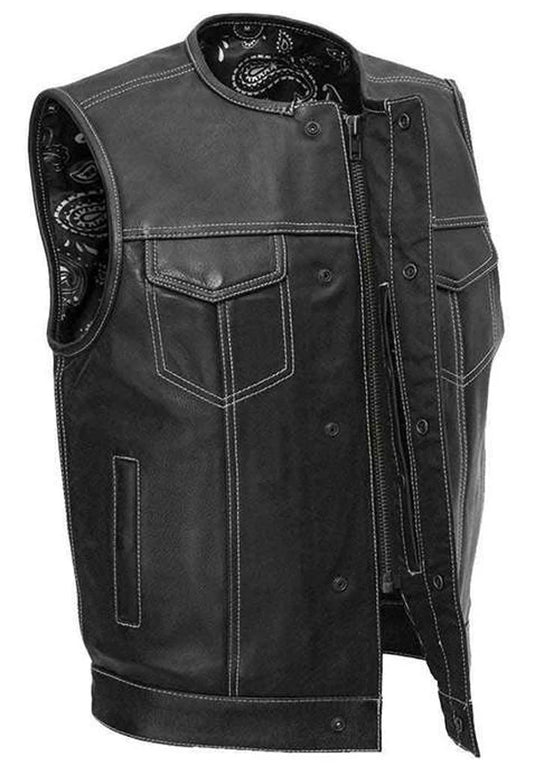 Men’s Black Leather Biker Vest