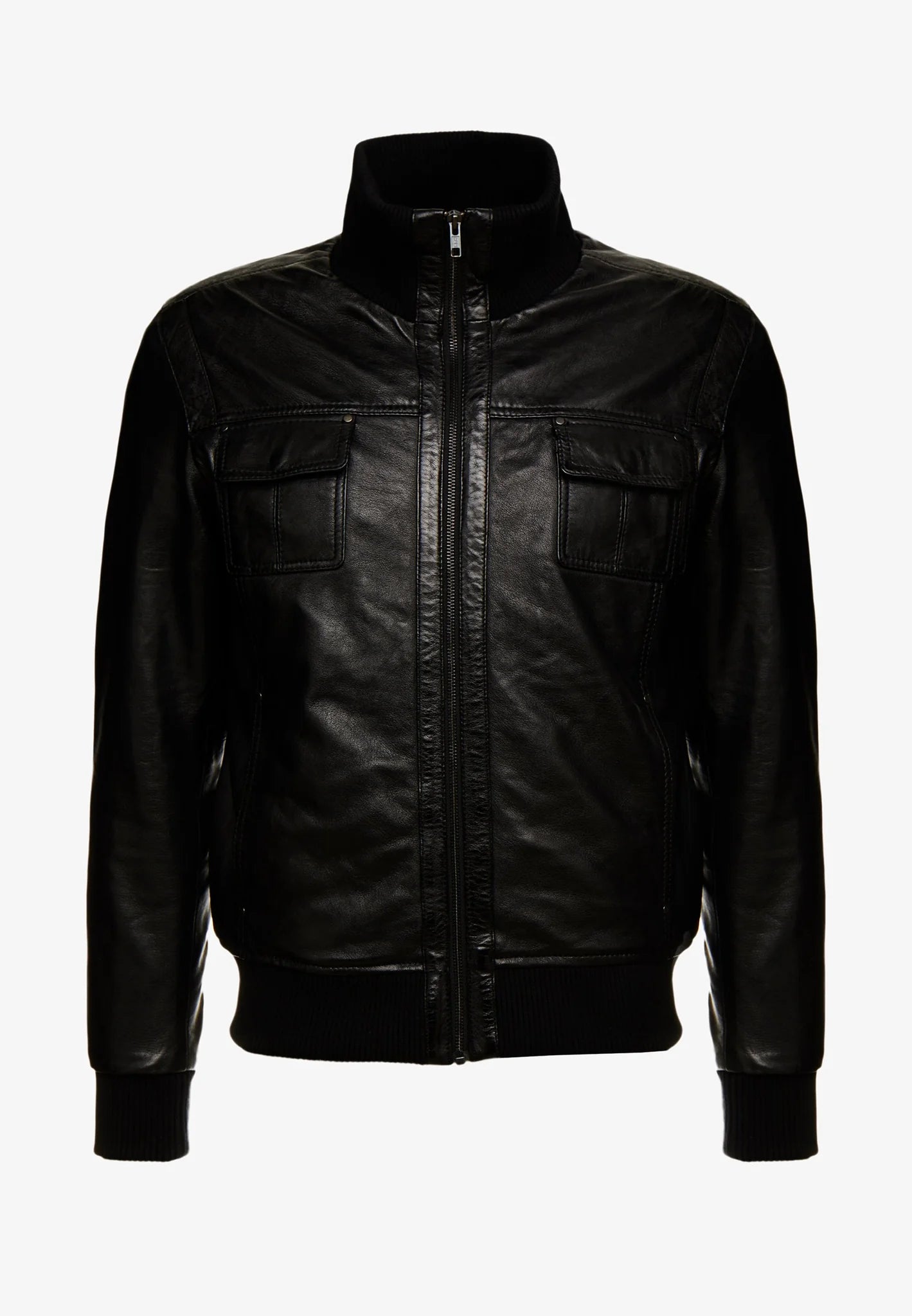 Men’s Black Leather Bomber Jacket - Timeless and Durable